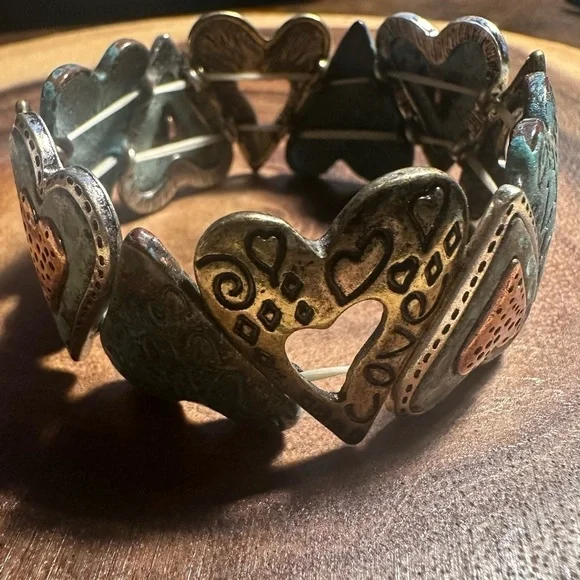 Vintage Live Laugh Love Inspirational Heart Bracelet Turquoise Gold Copper - Picture 3 of 7